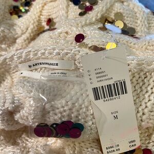 Anthropologie Cream Knit Sweater with Colorful Sequins